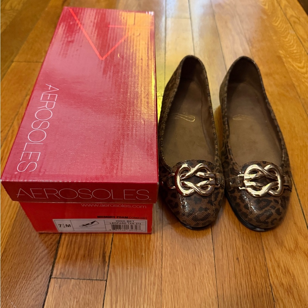 AEROSOLES Leopard Print Loafers with Gold Accent